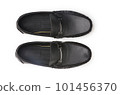 Men's leather moccasins on a white background 101456370