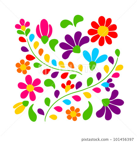 Mexican floral embroidery. Traditional ornament of flowers and leaves. 101456397