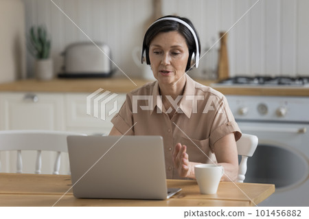 Focused busy senior coach, influencer woman giving lecture 101456882