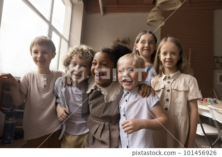 Group of cheerful diverse kids having fun in artistic space, Group of cheerful diverse kids having fun in artistic space, 101456926