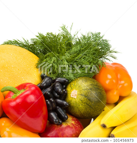 Fruits and vegetables isolated on white . Fruits and vegetables isolated on white . 101456973