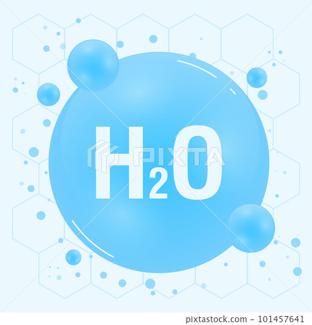 Water H2O molecule models blue and chemical formulas natural. Ecology and biochemistry concept. Vector Illustration Water H2O molecule models blue and chemical formulas natural. Ecology and biochemistry concept. Vector Illustration 101457641
