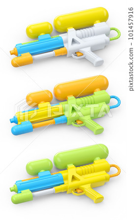 Set of plastic water gun toy for playing in swimming pool on white background 101457916