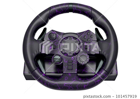 Realistic leather steering wheel with seamless wavy pattern on white background Realistic leather steering wheel with seamless wavy pattern on white background 101457919