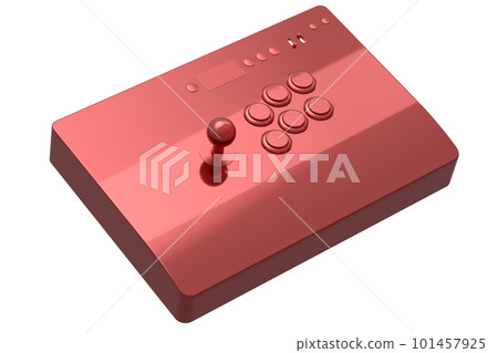 Vintage arcade stick with joystick with red chrome texture on white background 101457925