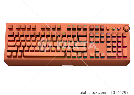 Realistic computer keyboard with copper chrome texture isolated on white Realistic computer keyboard with copper chrome texture isolated on white 101457953