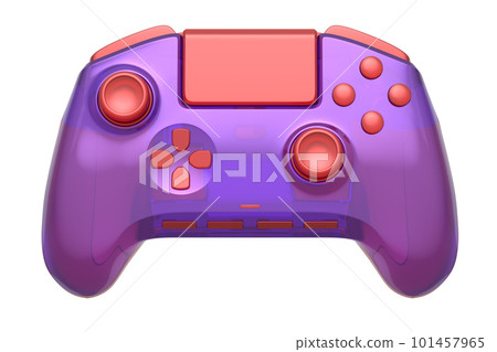 Realistic video game joystick with violet chrome texture isolated on white Realistic video game joystick with violet chrome texture isolated on white 101457965
