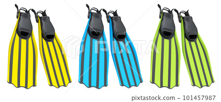 Set of diving flippers for summer holidays and snorkeling on white background. Set of diving flippers for summer holidays and snorkeling on white background. 101457987