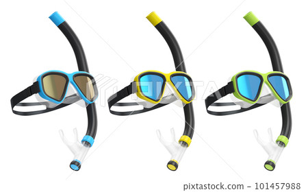 Set of diving mask and snorkel for snorkeling on white background. Set of diving mask and snorkel for snorkeling on white background. 101457988