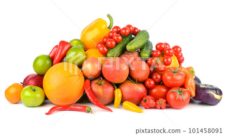 Multi-colored and appetizing fruits and vegetables useful for health isolated on white 101458091