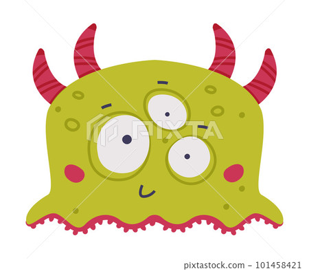 Funny Green Monster with Horns and Bulging Eye Vector Illustration 101458421