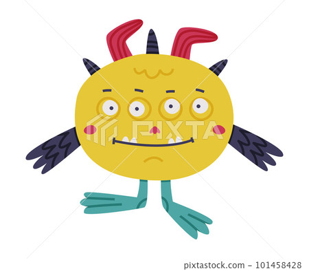 Funny Monster with Webbed Foot and Horns Standing Vector Illustration Funny Monster with Webbed Foot and Horns Standing Vector Illustration 101458428