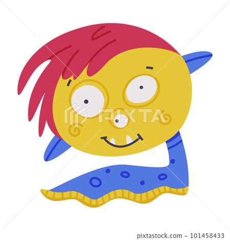 Funny Crawling Monster with Snake Tail and Hairy Head Vector Illustration Funny Crawling Monster with Snake Tail and Hairy Head Vector Illustration 101458433