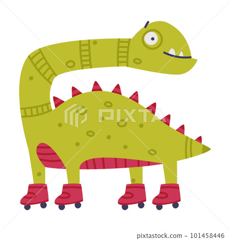 Funny Green Dinosaur Monster on Roller Skates Vector Illustration 101458446
