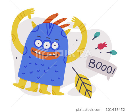 Funny Blue Monster with Toothy Mouth Making Boo Vector Illustration 101458452