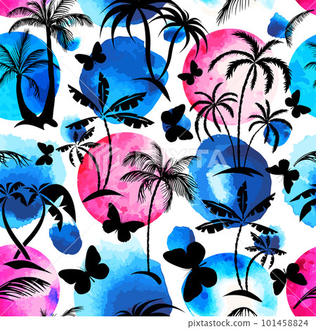 palm trees and butterflies seamless pattern. Vector illustration palm trees and butterflies seamless pattern. Vector illustration 101458824