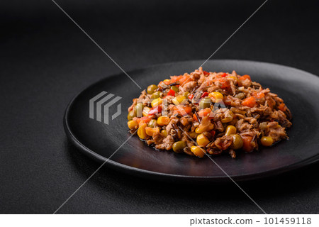 Delicious veggie salad with canned tuna and mexican vegetable mix Delicious veggie salad with canned tuna and mexican vegetable mix 101459118