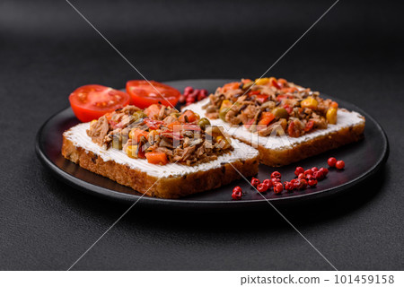 Delicious veggie sandwiches with canned tuna and mexican mix Delicious veggie sandwiches with canned tuna and mexican mix 101459158