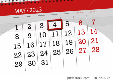 Calendar 2023, deadline, day, month, page, organizer, date, May, thursday, number 4 101459276