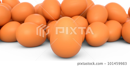 Group of farm raw organic brown chicken eggs in a crowd on white background Group of farm raw organic brown chicken eggs in a crowd on white background 101459983