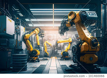Robotic assembly product in factory (Automation industry) Created with Generative AI technology. 101460066