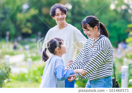 Girl and parents spending time in the park Girl and parents spending time in the park 101460571