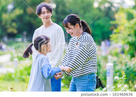 Girl and parents spending time in the park Girl and parents spending time in the park 101460636