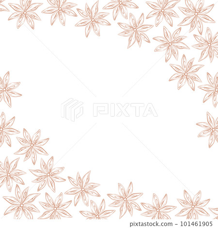 Double sided Abstract corner frame contour drawing of dry star anise. Herbs And Spices Day. Isolate. Double sided Abstract corner frame contour drawing of dry star anise. Herbs And Spices Day. Isolate. 101461905