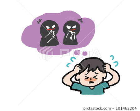 一個害怕背後誹謗的男人的插圖 一個害怕背後誹謗的男人的插圖 101462204