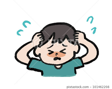 Illustration of a boy holding his head Illustration of a boy holding his head 101462208
