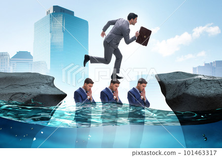 Inequal competition concept with businessman walking on heads 101463317