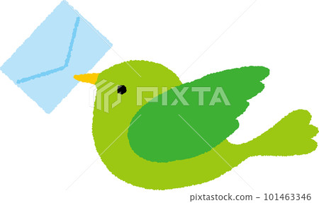 green bird carrying a letter 101463346