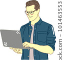 man businessman with laptop standing 101463553