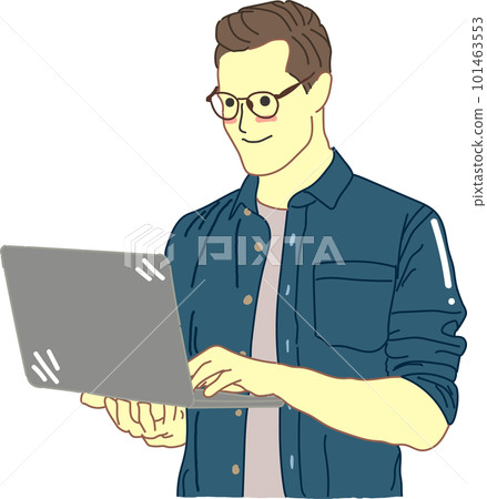 man businessman with laptop standing 101463553