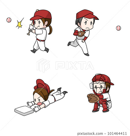 Illustration 4 patterns of women playing baseball Illustration 4 patterns of women playing baseball 101464411