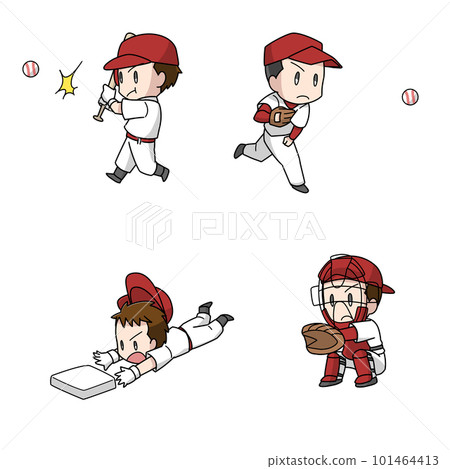 Illustration 4 patterns of men playing baseball Illustration 4 patterns of men playing baseball 101464413