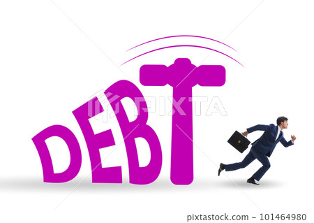 Heavy debt concept with businessman 101464980