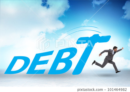 Heavy debt concept with businessman Heavy debt concept with businessman 101464982
