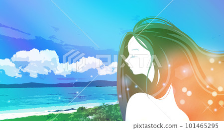 一個女人的頭髮在風中飄揚的形象插圖 101465295