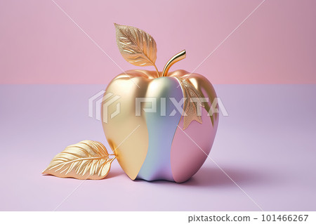 Gold and pink apple on pink pastel background. Pop art modern style, Generative AI 101466267
