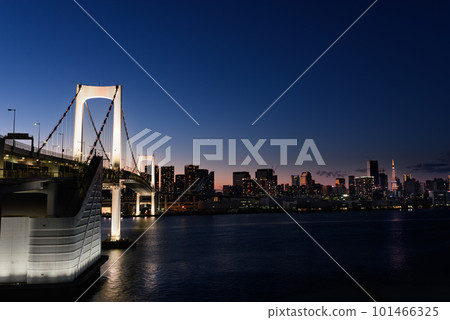 Tokyo Rainbow Bridge illuminated at sunset Tokyo Rainbow Bridge illuminated at sunset 101466325