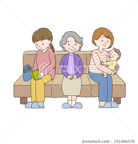 嬰兒和母親坐在候診室的沙發上 101466576