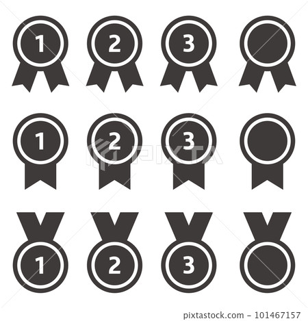 Ranked simple medal icons, ranking materials, silhouettes Ranked simple medal icons, ranking materials, silhouettes 101467157