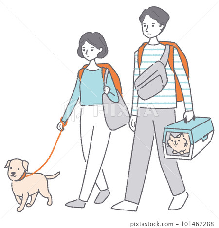 攜帶寵物撤離的男女 攜帶寵物撤離的男女 101467288