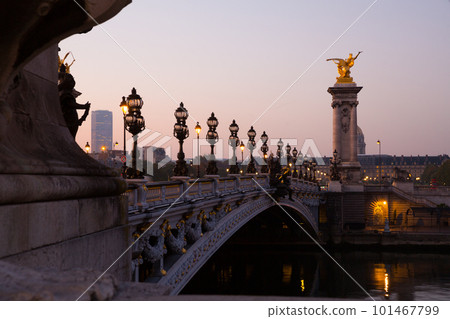 Alexandre III bridge across Seine river and Hotel of Invalides 101467799