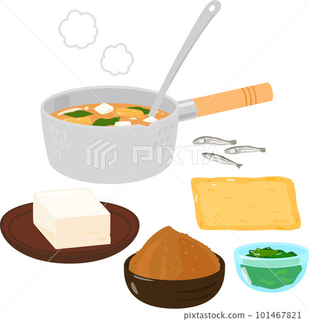 Miso soup in a pot and miso soup ingredients 101467821