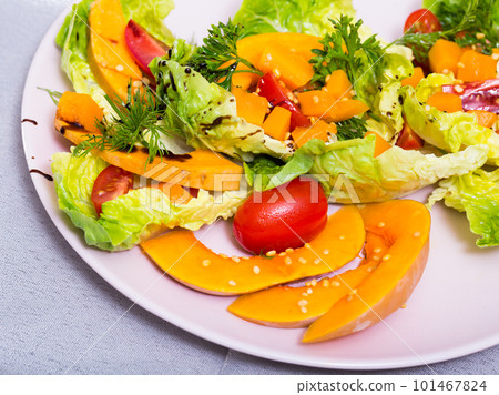 Image of salad with baked pumpkin. 101467824