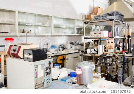 Interior of chemical laboratory equipped with different tools 101467972