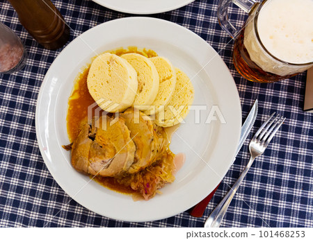 Plate of bread knodels and pork Plate of bread knodels and pork 101468253