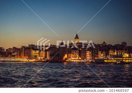 Istanbul city skyline in Turkey, Beyoglu district old houses with Galata tower on top, view from the Golden Horn Istanbul city skyline in Turkey, Beyoglu district old houses with Galata tower on top, view from the Golden Horn 101468597